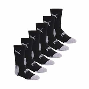 PUMA boys 6 Pack Cut Crew Socks, Black/Grey, 7-8.5 US for $12