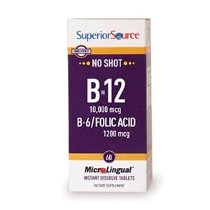 Superior Source No Shot Vitamin B12 Methylcobalamin 10,000 mcg Sublingual - B6 - Folic Acid - for $29