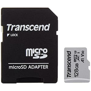 Transcend 128GB MicroSDXC UHS-I Class 10 U3 V30 A1 Memory Card with Adapter (TS128GUSD300S-A) for $14