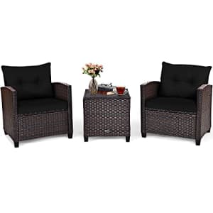 COSTWAY 3PCS Patio Furniture Set, PE Rattan Wicker Sofa w/Washable Cushion and Coffee Table, for $200
