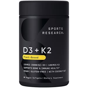 Sports Research Vitamin D3 K2 with Coconut Oil | Plant Based Vitamin K2 MK7 + Vegan D3 5000iu | for $17