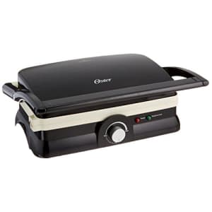 Oster Titanium-Infused DuraCeramic 2-in-1 Panini Maker and Grill, Black with White Griddles for $100
