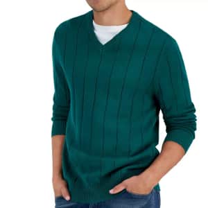 Club Room Men's Drop-Needle V-Neck Cotton Sweater for $19
