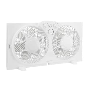 Amazon Basics Window Fan with Manual Controls, Twin 9 Inch Reversible Airflow Blades, White for $47