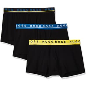 Hugo Boss BOSS Slim Size Swim Trunks, Ebony Black/Midnight/Banana Yellow, XXL for $41