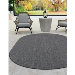 Unique Loom Outdoor Solid Collection Area Rug (5' 3" x 8' Oval Black/Ivory) for $65