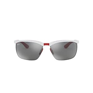 Ray-Ban RB8324M Rectangular Sunglasses, Allutex On Rubber Red Ferrari/Grey Silver Mirrored, 63 mm for $294