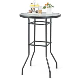 Giantex Patio Bar Table, 38" Height High Top Bistro Table, 27" Round Tempered Glass Tabletop, for $70