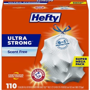 Hefty 13-Gallon Ultra Strong Tall Kitchen Trash Bags 110-Pack for $21