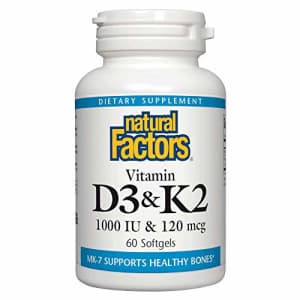 Natural Factors, Vitamin D3 & K2 1000 IU and 120 mcg, Supports Bone and Vascular Health, 60 for $21
