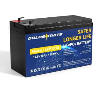 Goldenmate 12V 10Ah Lithium LiFePO4 Deep Cycle Battery for $30 w/ Prime