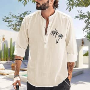Men's Coconut Tree Linen Shirt: 2 for $19