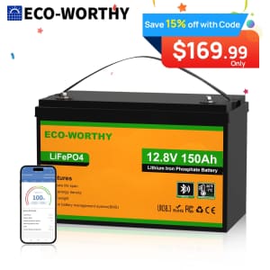Eco-Worthy 1,920Wh 12V 150Ah LiFePO4 Lithium RV Home Bluetooth Battery for $170