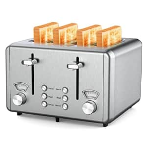 WHALL 4 Slice Toaster Stainless Steel,Toaster-6 Bread Shade Settings,Bagel/Defrost/Cancel Function for $56