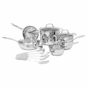Amazon Basics CW1904239 Cookware Set, 15-Piece, Silver for $129 Amazon Basics CW1904239 Cookware Set, 15-Piece, Silver for $129
