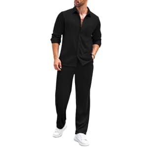 Men's Casual Two-Piece Shirt and Pants Outfit for $13