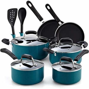 Cook N Home 12-Piece Stay Cool Handle, Turquoise Nonstick Cookware Set for $90