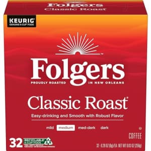 Folgers Classic Roast Medium Roast Coffee, 128 Keurig K-Cup Pods for $71