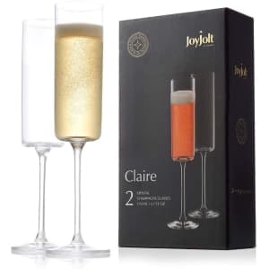 JoyJolt Set of 2 Claire Collection Crystal Champagne Flutes for $19