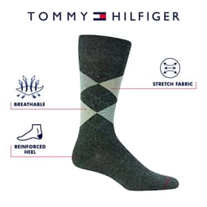Tommy Hilfiger Men's Dress Socks - Lightweight Comfort Crew Sock (4 Pack), Size 7-12, Taupe Heather for $15