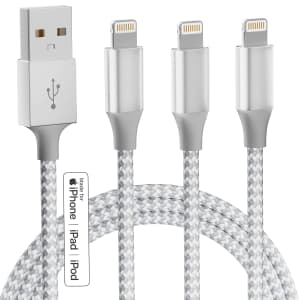 iPhone 10-Foot Nylon Braided MFi-Certified Lightning Cable 3-Pack for $3
