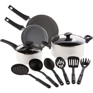 BELLA Cookware Set, 12 Piece Pots and Pans with Utensils, Nonstick Scratch Resistant Cooking for $50