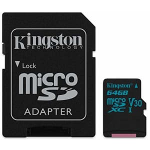 Kingston 64GB SDXC Micro Canvas Go! Memory Card and Adapter Works with GoPro Hero 7 Black, Silver, for $15