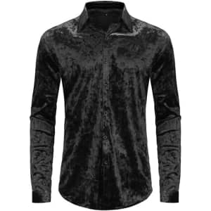 Men's Velvet Casual Dress Shirt for $16