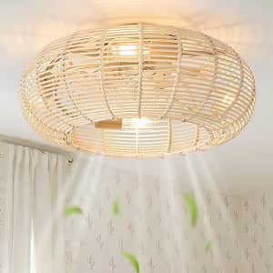 hummingbird 20Inch Flush Mount Boho Ceiling Fans with Lights, Rattan Caged Ceiling Fan with Light for $105