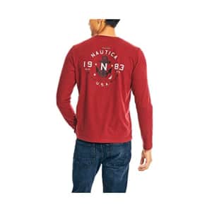 Nautica Men's Sustainably Crafted Graphic Long-Sleeve T-Shirt, Biking Red, Small for $19