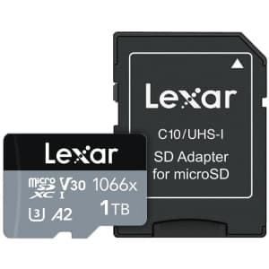 Lexar Professional 1066x 1TB microSDXC UHS-I Card w/SD Adapter, C10, U3, V30, A2, Full HD, 4K UHD, for $91