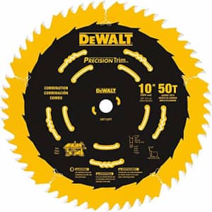 DEWALT DW7150PT 10-Inch 50 Tooth ATB Combination Saw Blade with 5/8-Inch Arbor and Tough Coat Finish for $33