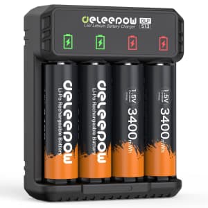 Deleepow Rechargeable Lithium AA Batteries with Charger for $16