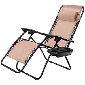 Goplus Zero Gravity Chair, Adjustable Folding Reclining Lounge Chair with Pillow and Cup Holder, for $60