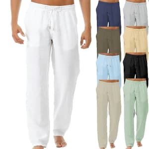 Men's Elastic Waistband Linen Pants: 2 for $14