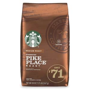 Starbucks Pike Place Roast 20-oz. Ground Coffee for $7.60 via Sub & Save Starbucks Pike Place Roast 20-oz. Ground Coffee for $7.60 via Sub & Save