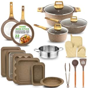 Nutrichef 22-Piece Maroon Marble Non-Stick Cookware and Bakeware Set - Professional Home Kitchen for $127