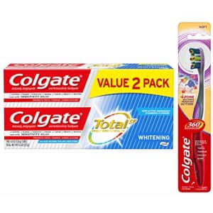Colgate Total Whitening Toothpaste Twin Pack and Advanced 4-Zone Toothbrush, Soft for $23