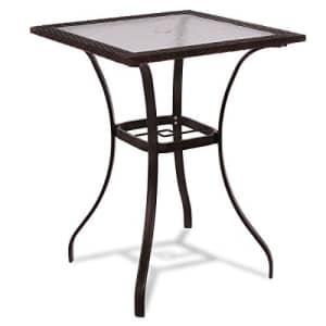 TANGKULA Patio Table Outdoor Garden Balcony Poolside Lawn Glass Top Steel Frame All Weather Dining for $80