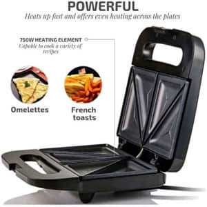 Ovente Electric Indoor Sandwich Grill Maker with Non-Stick Cast Iron Grilling Plates, 750W for $41