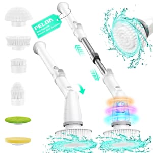 Electric Spin Scrubber with 6 Brush Heads & Long Handle for $14 Electric Spin Scrubber with 6 Brush Heads & Long Handle for $14