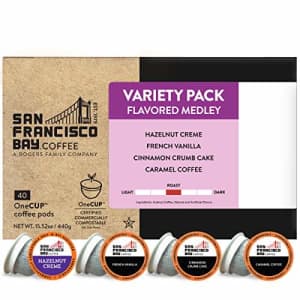 SF Bay Coffee San Francisco Bay Coffee OneCUP Flavored Variety Pack 40 Ct Compostable Coffee Pods, K Cup for $24 SF Bay Coffee San Francisco Bay Coffee OneCUP Flavored Variety Pack 40 Ct Compostable Coffee Pods, K Cup for $24