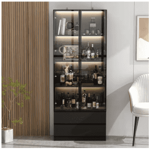 78" Storage Cabinet w/ Glass Doors, Shelves, & LED Lights: $223.82