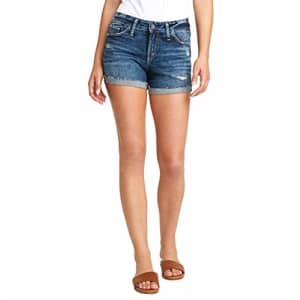 Silver Jeans Co. Women's Suki Mid Rise Shorts, Distressed Dark Indigo, 26W for $46