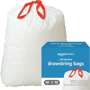 Amazon Basics 13-Gallon Tall Kitchen Drawstring Trash Bag 200-Count for $22 w/ Subscribe & Save