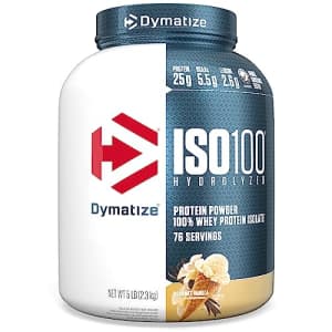 Dymatize ISO 100 Whey Protein Powder with 25g of Hydrolyzed 100% Whey Isolate, Vanilla 5 Pound, for $84
