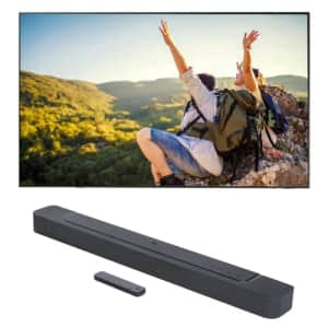 SAMSUNG QN55Q80CAFXZA 55 Inch 4K QLED Direct Full Array with Dolby Smart TV with a BAR-300 5.0ch for $1,173