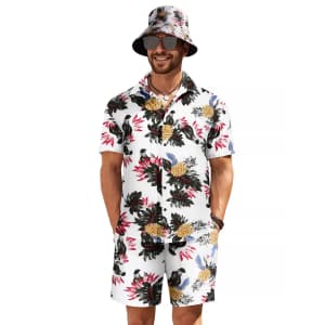 Coofandy Men's Floral Outfit with Hat for $18