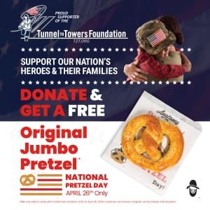 Ben's Soft Pretzel at Mobstub: Free jumbo pretzel w/ $1 donation