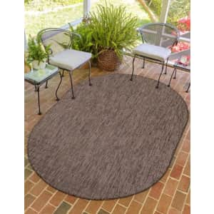 Unique Loom Outdoor Solid Collection Area Rug (3' 3" x 5' 3" Oval Light Brown/Ivory) for $30